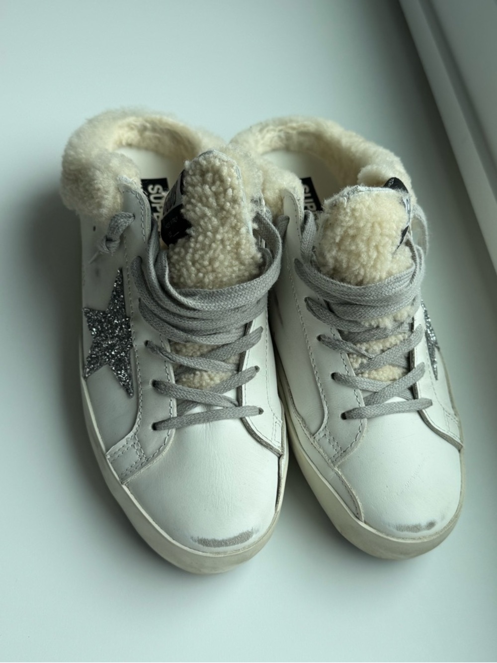 Golden Goose Superstar Shearling-Trim White Sneaker with Silver Star - Picture 3 of 5